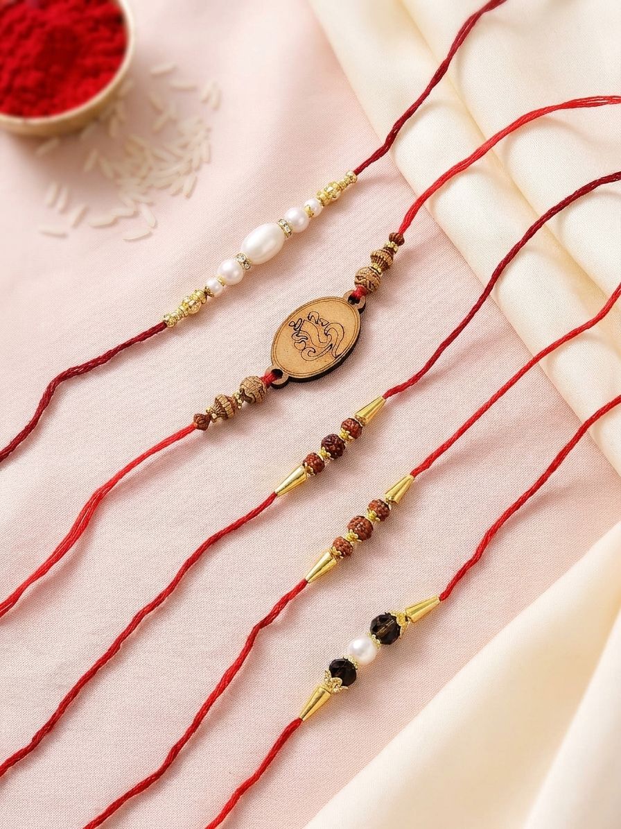 5-Piece Rudraksh & Beads Rakhi Set for Raksha Bandhan