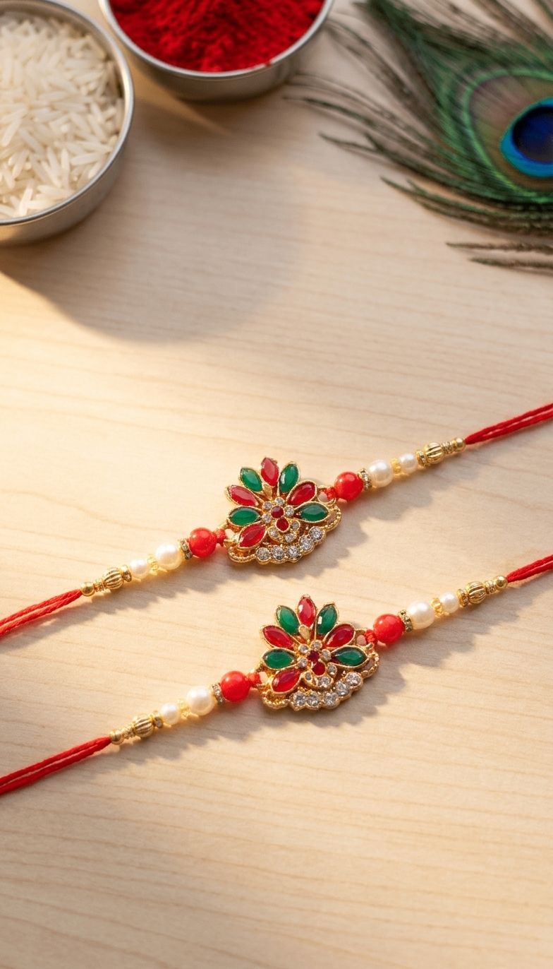 Trad & Trend Rakhi Set (2) with Multi Kundan Stones