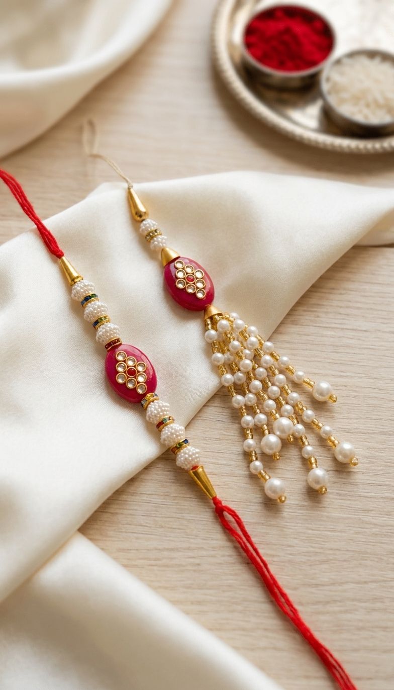 Shopify Kundan & Pearl Bhaiya-Bhabhi Rakhi Set 2025