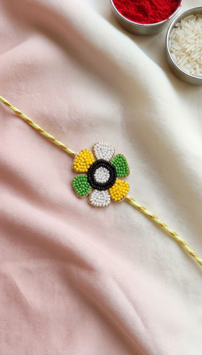 Handmade Multicolor Floral Rakhi Set for Bro & Bhabhi