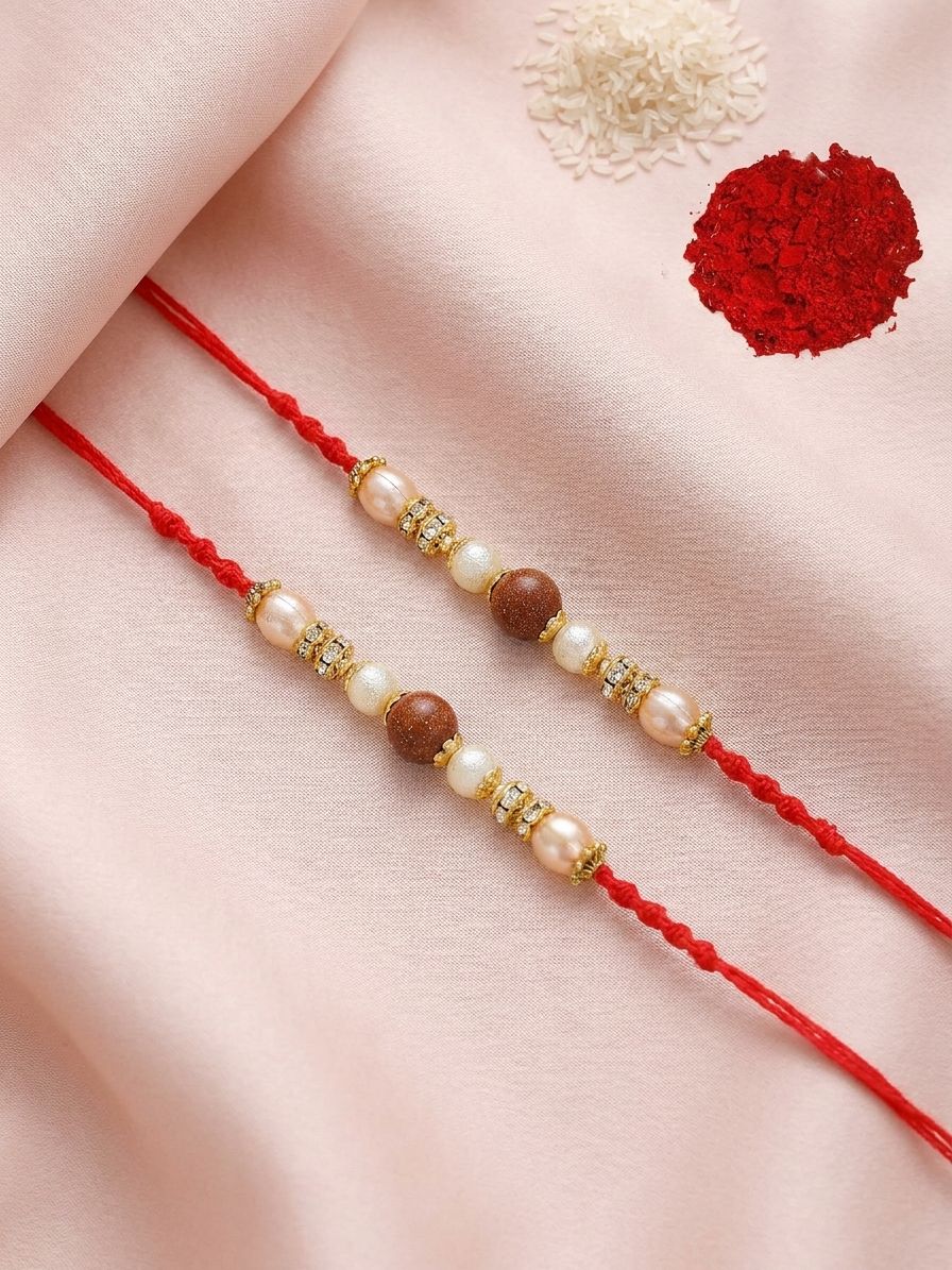 Stylish Pearl 2 Rakhi Set with Roli Chawal Tilak