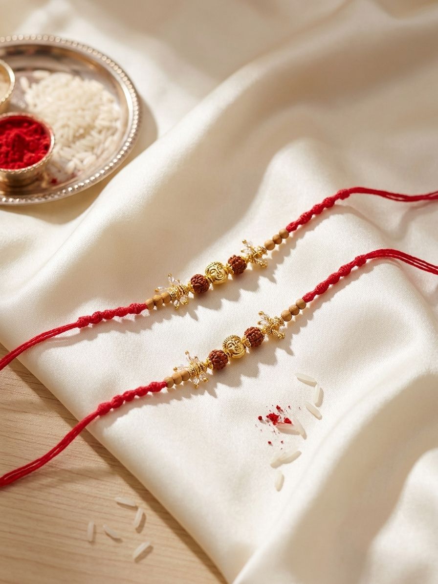 Handcrafted Oxidized Rakhi with Rudraksh & Budh Designs