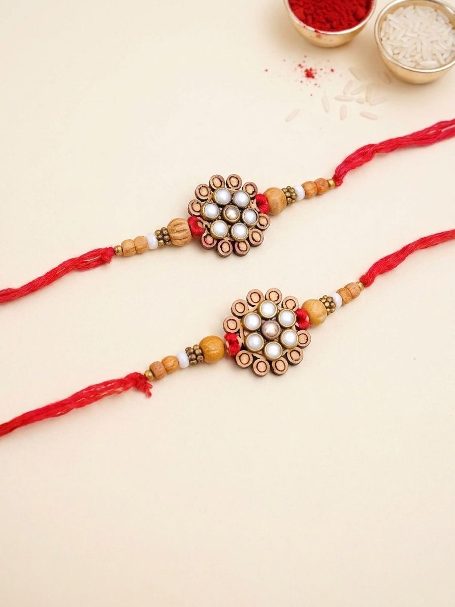 Stone Rakhi Gift Set for Brothers - Traditional Crystal Floral Rakhi(Pack of 2)