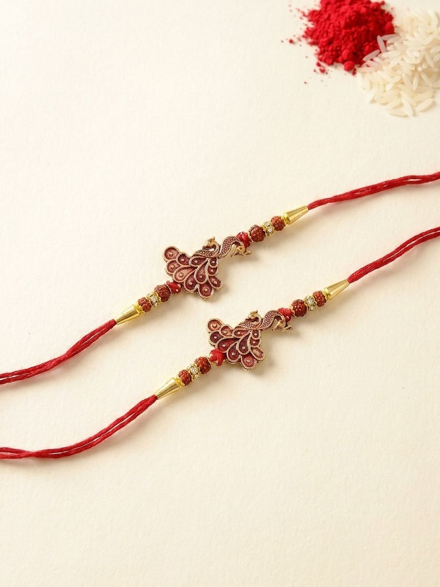 Opulent Peacock Design Metal Rakhi Gift Set for Brother - Pack of 2