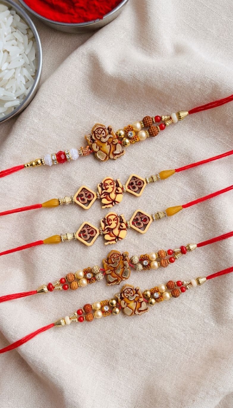 Gorgeous Multi-Color Rakhi with Roli Chawal Tilak Pack - Ideal Rakhi Gift for Brother (Set of 6)