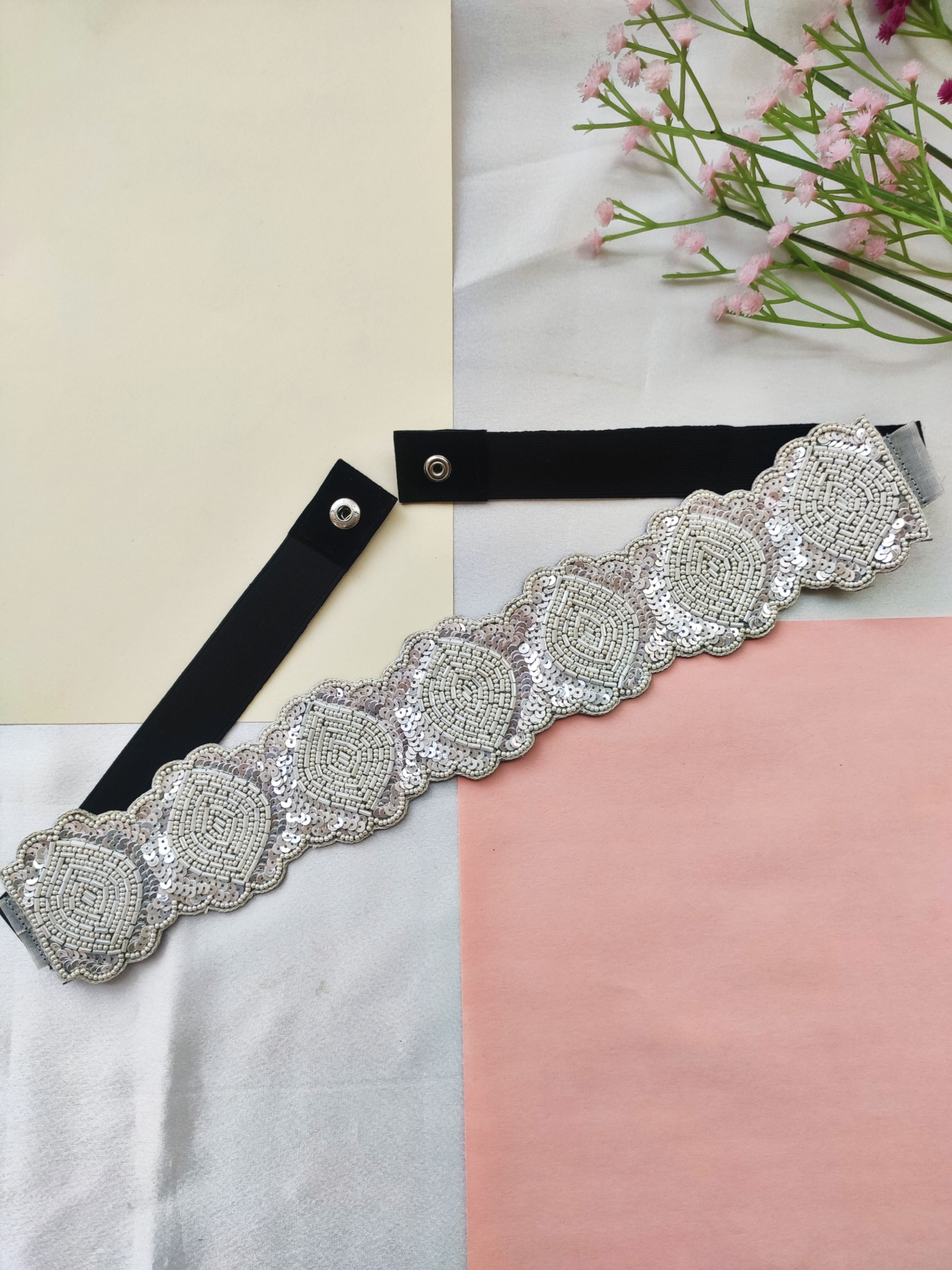 White Embroidered Ethnic Waist Belt for Sarees for Women and Girls