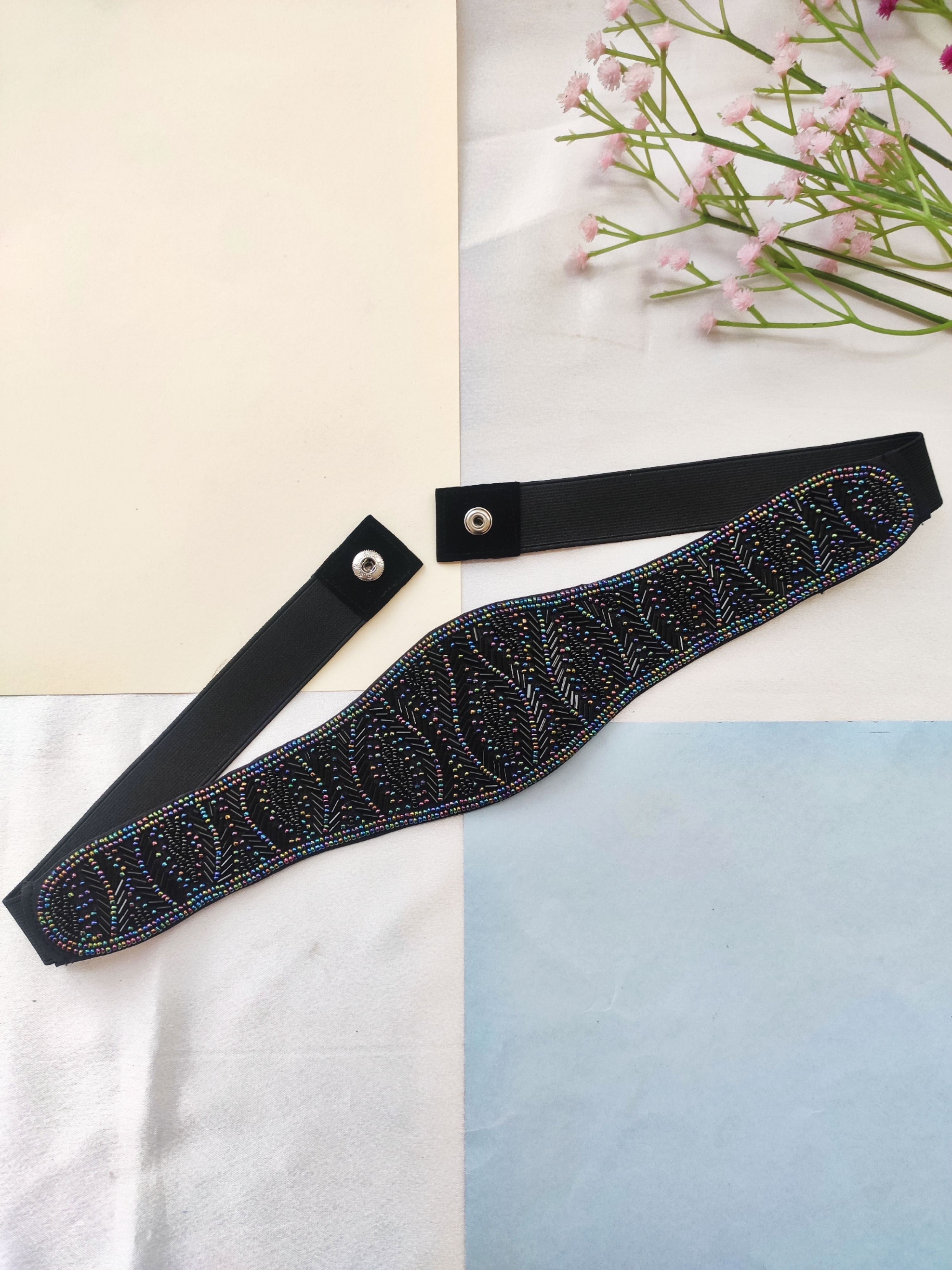 Elegant Black Embroidered Handmade Waist Belt for Fashionable Girls & Women