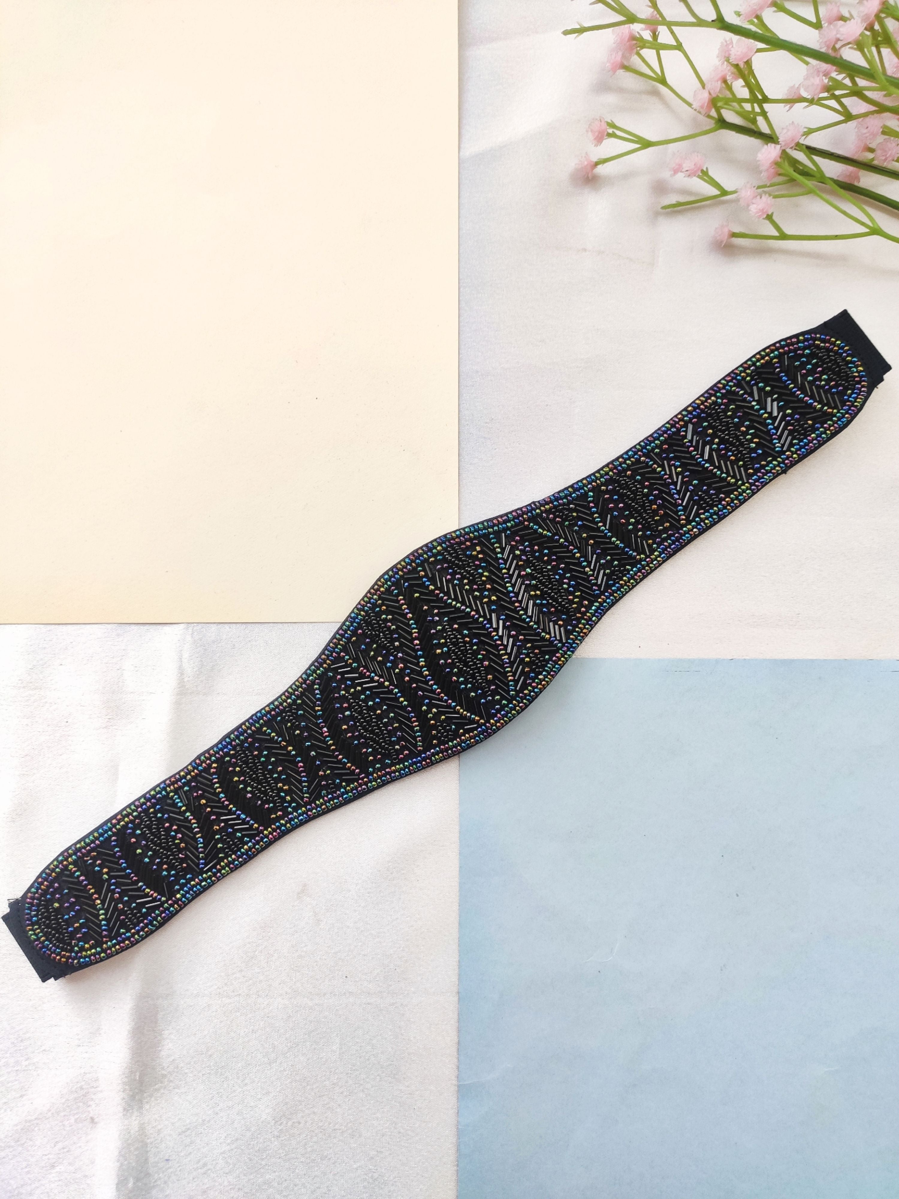 Elegant Black Embroidered Handmade Waist Belt for Fashionable Girls & Women