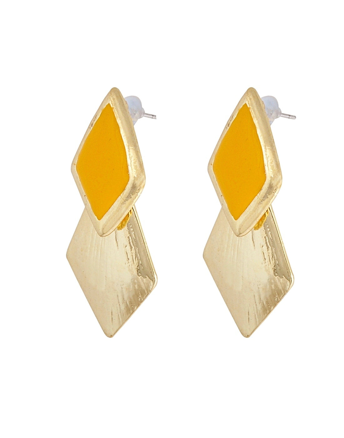 Yellow Enamel Geometric Dangle Earrings for Women and Girls