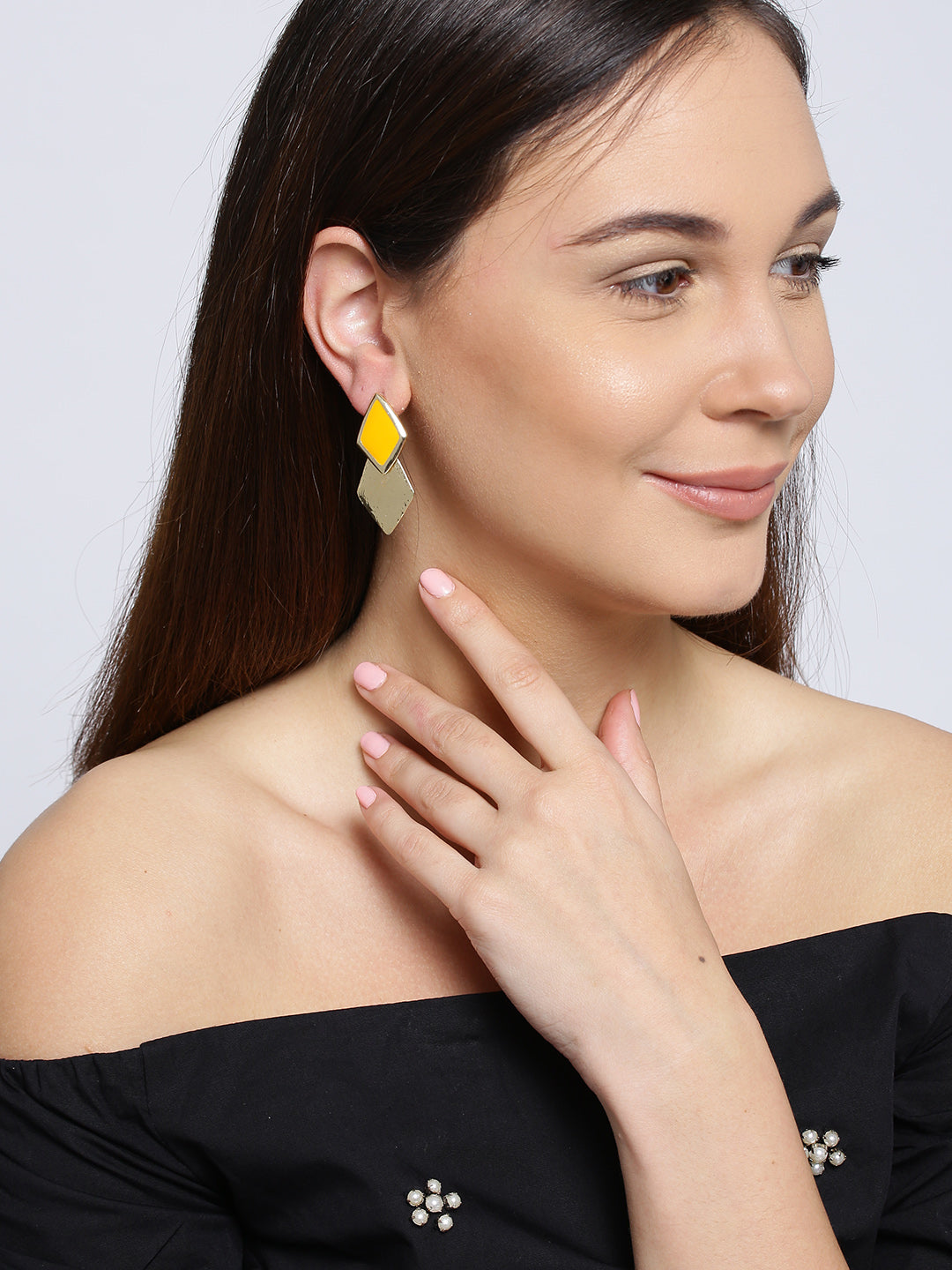 Yellow Enamel Geometric Dangle Earrings for Women and Girls