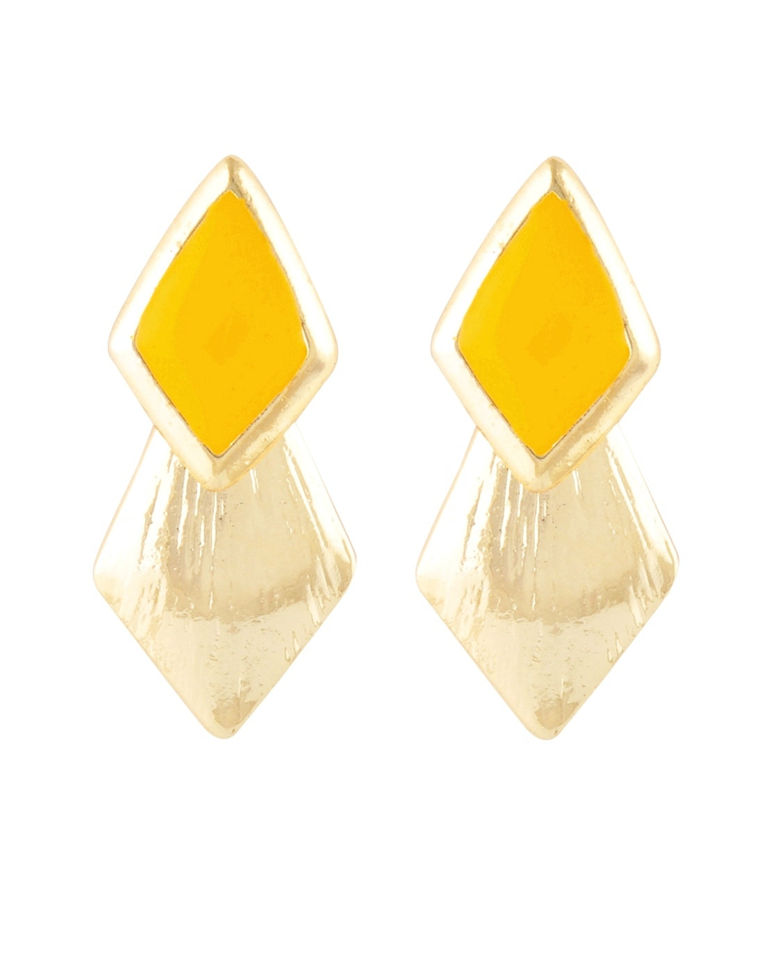 Yellow Enamel Geometric Dangle Earrings for Women and Girls