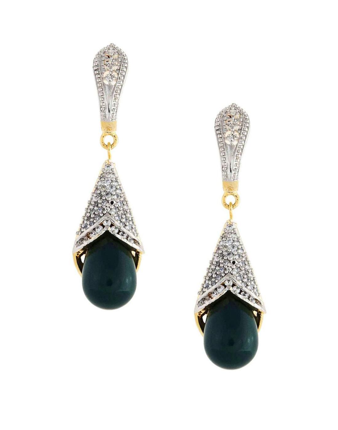 Green Drops Party Wear Americian Diamond Earrings for Women