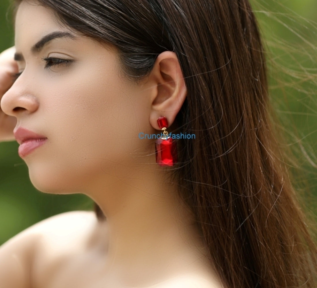 Vibrant Red Crystal Drop Earrings for Fashion-forward Seniors