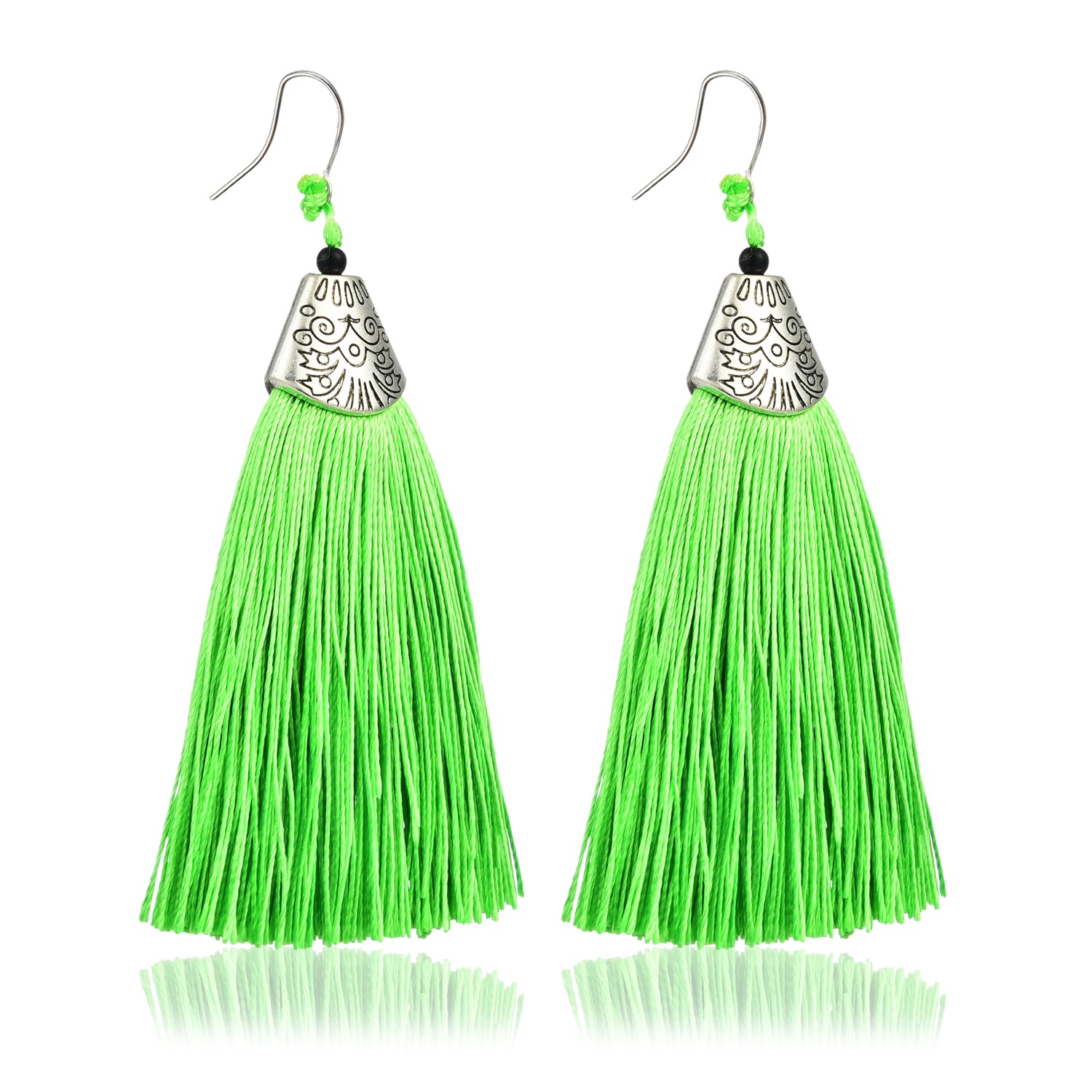 Green Long Tassel Earrings for Women