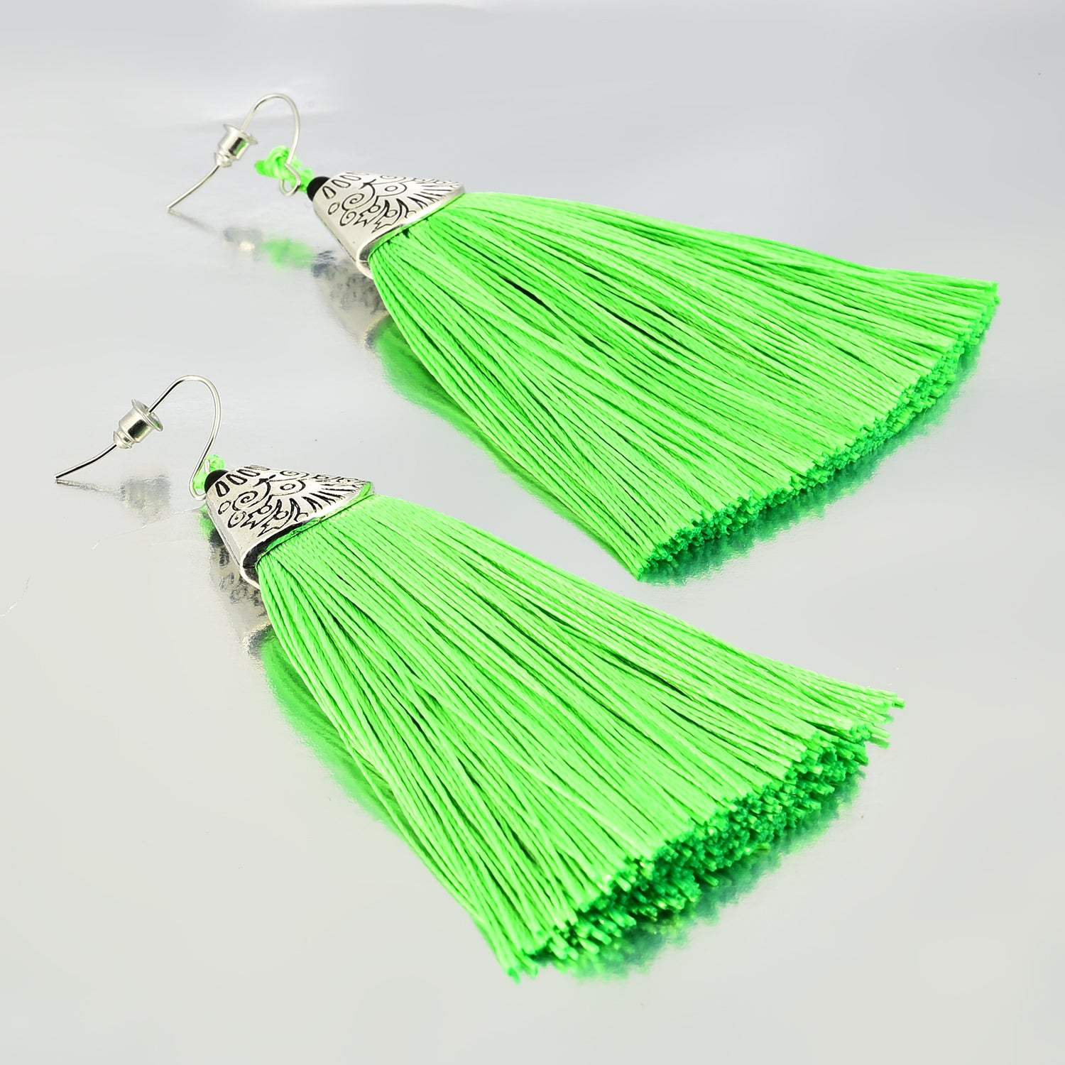 Green Long Tassel Earrings for Women