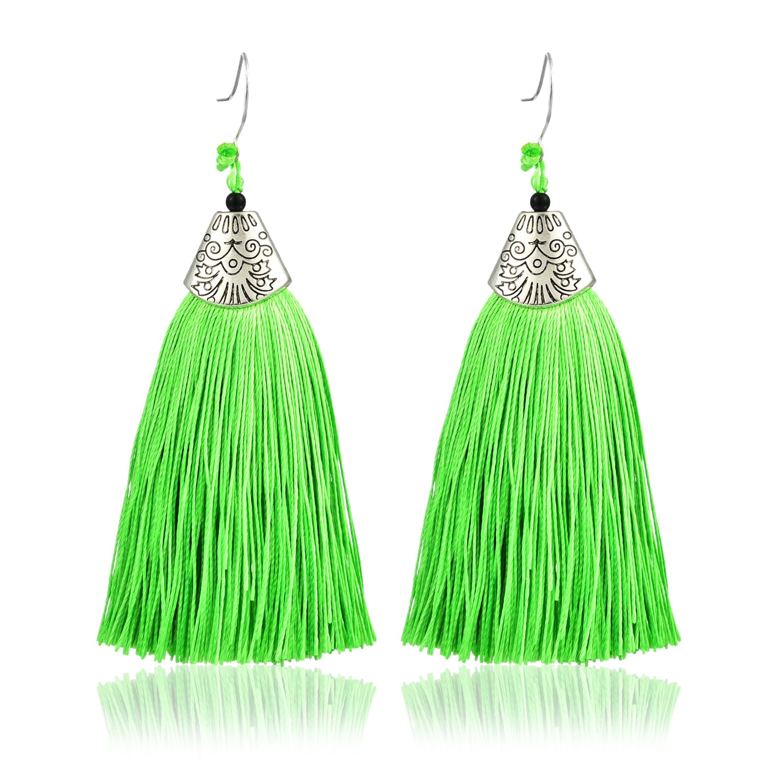Green Long Tassel Earrings for Women