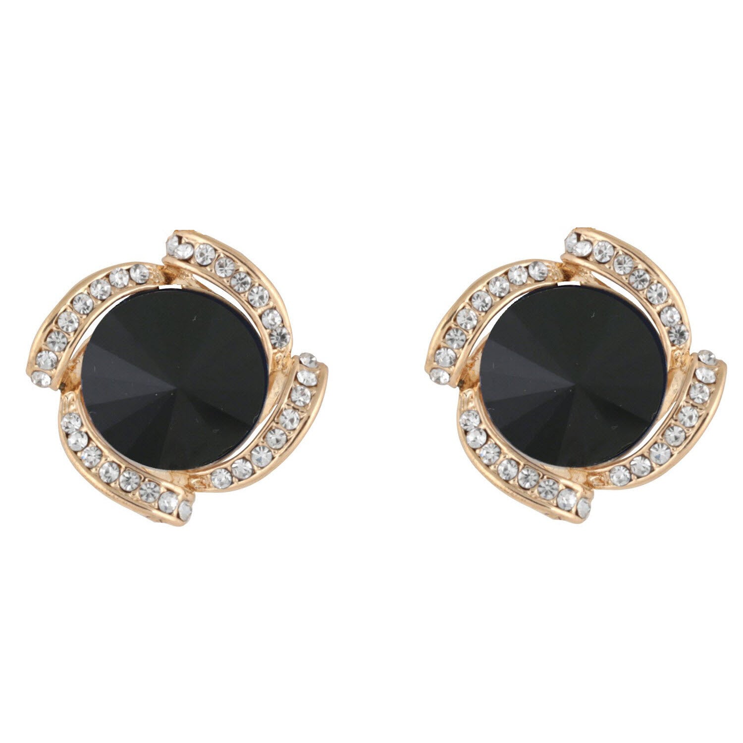 Contemporary Gold Plated Black Crystal Stud Earrings for Women