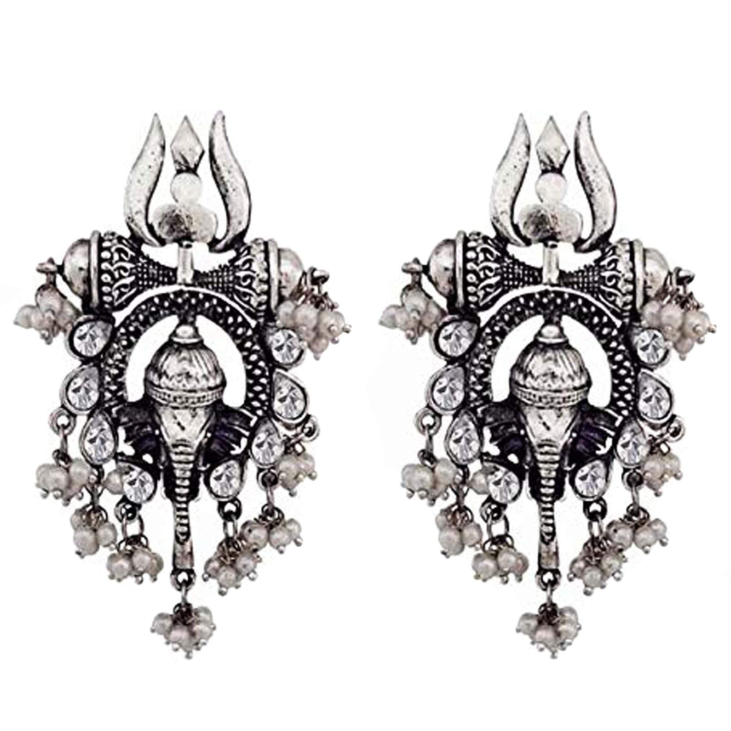 Oxidised Silver Trisul Drop Earrings CFE1294