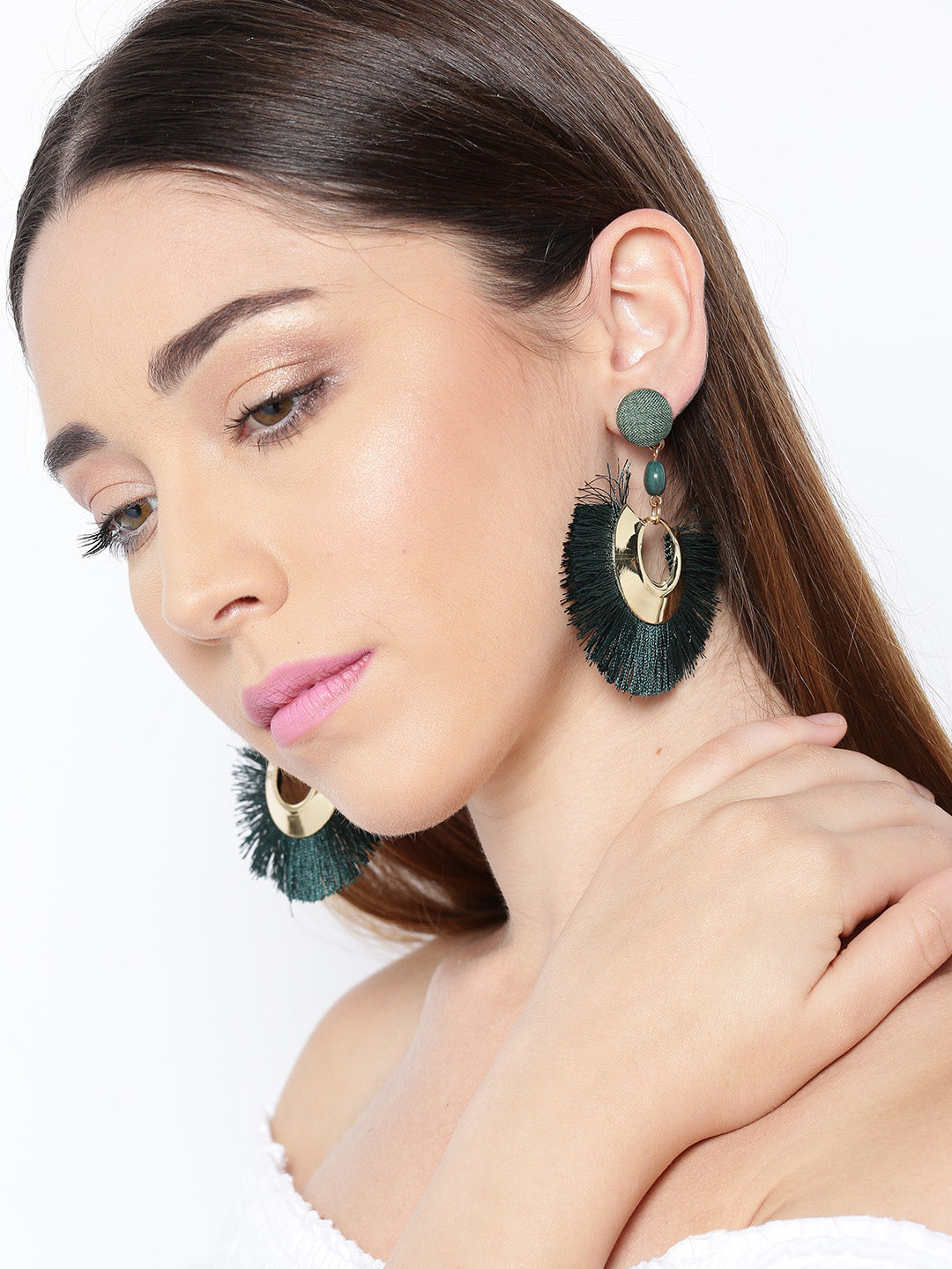 Lola Earrings- Statement Green Dangler earrings with handmade Thread Work