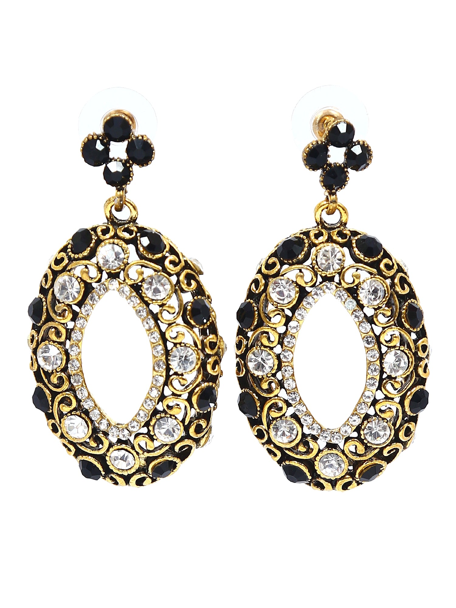 Gold Plated Antique Drop Earrings with Crystal Studs for Women