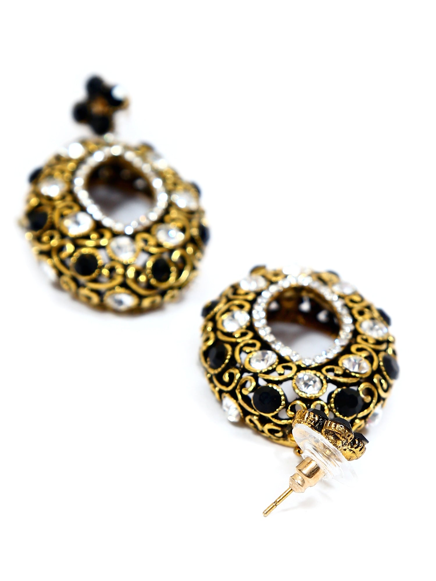 Gold Plated Antique Drop Earrings with Crystal Studs for Women
