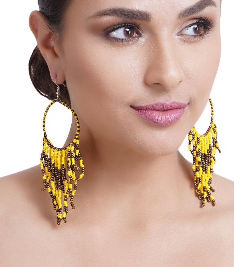 Faiza Tassel Earrings- Handmade Beaded Long Hoop Tassels Earrings for WOmen