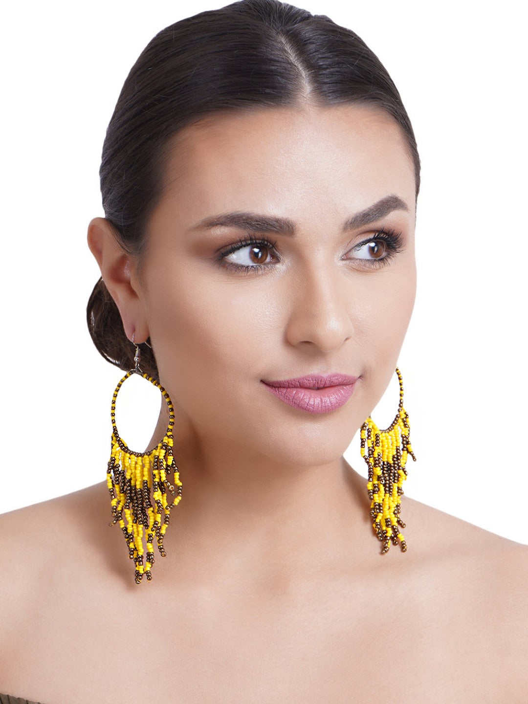 Faiza Tassel Earrings- Handmade Beaded Long Hoop Tassels Earrings for WOmen