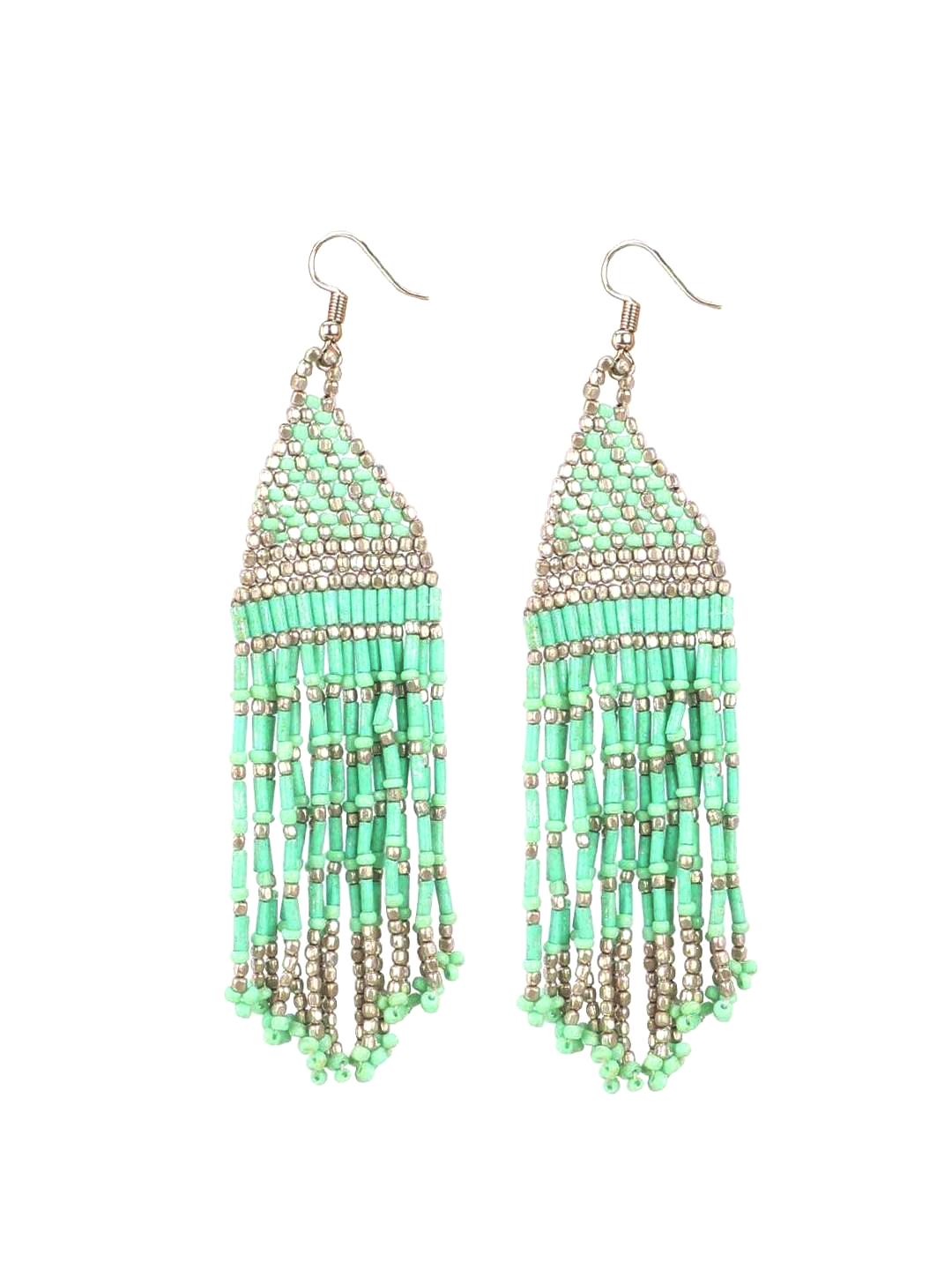 Mint Green Handmade Tasseled Beaded Earrings