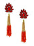 Scarlet Tassels Earrings-Elegant Crystal Stud Red &Gold Handmade Tassel Earrings