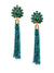 Elegant Green Crystal Stud Handmade Tassel Earrings