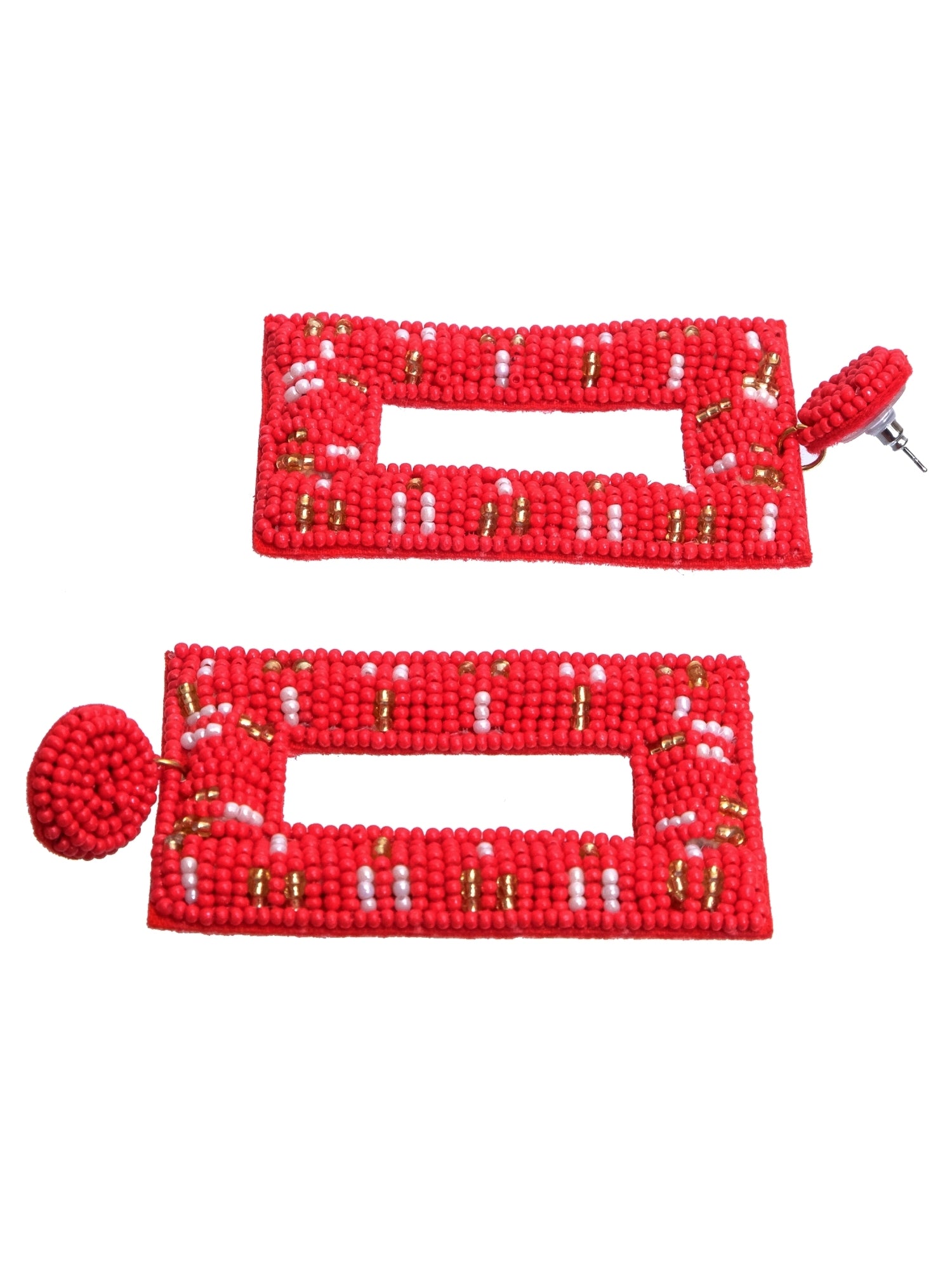 Red Color Bohemian Beaded Dangle Earrings