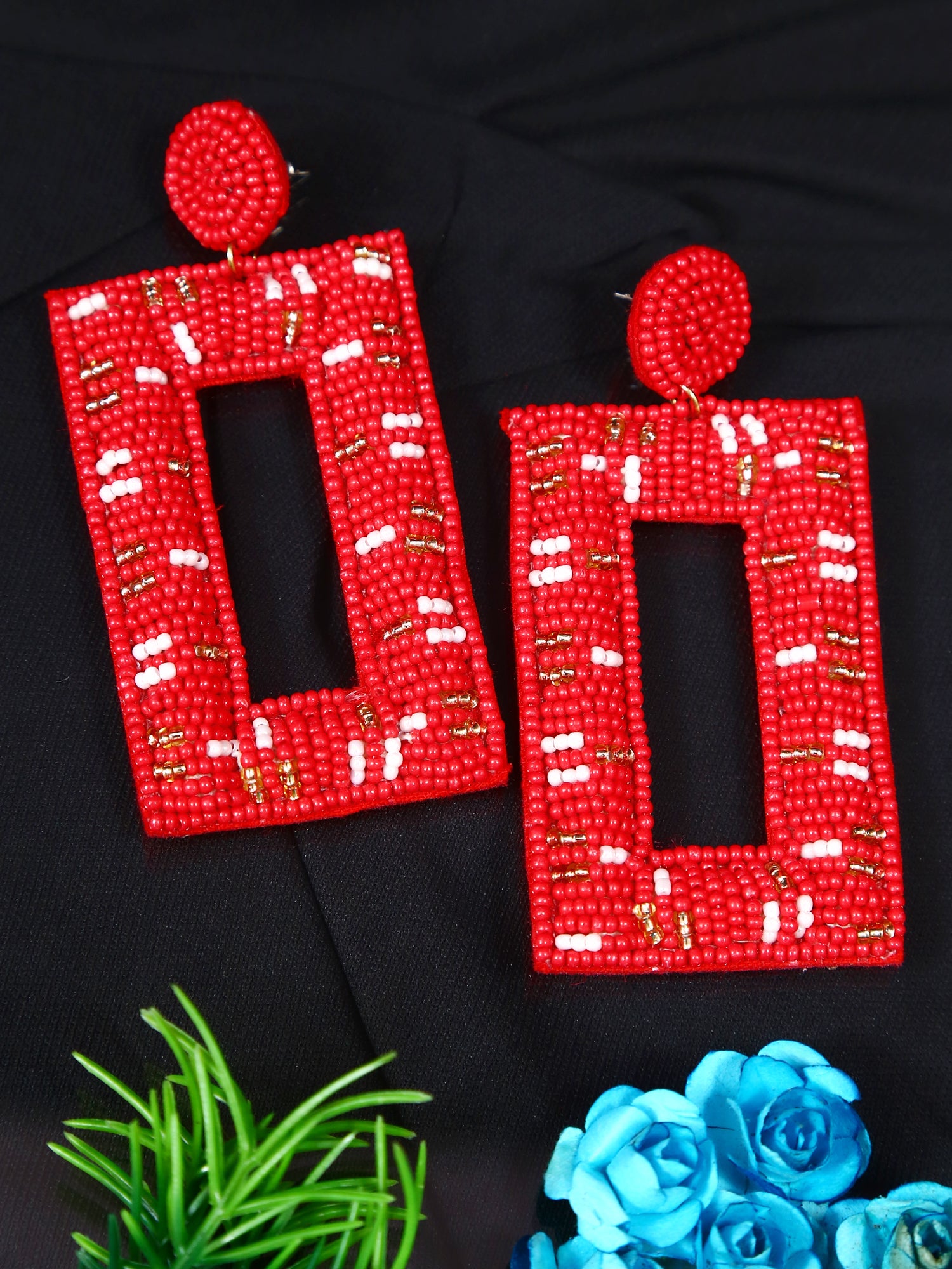 Red Color Bohemian Beaded Dangle Earrings