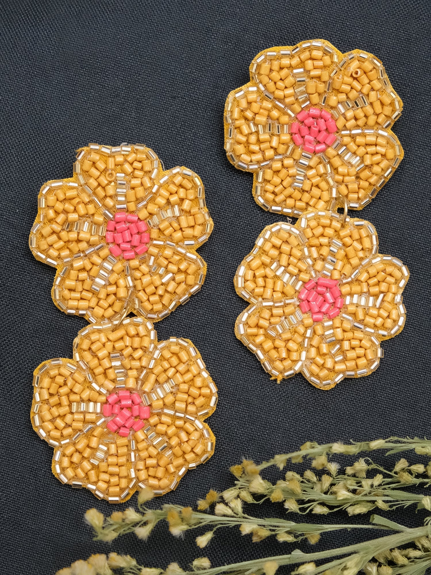 Yellow Pink Bohemian Handmade Drop Earrings