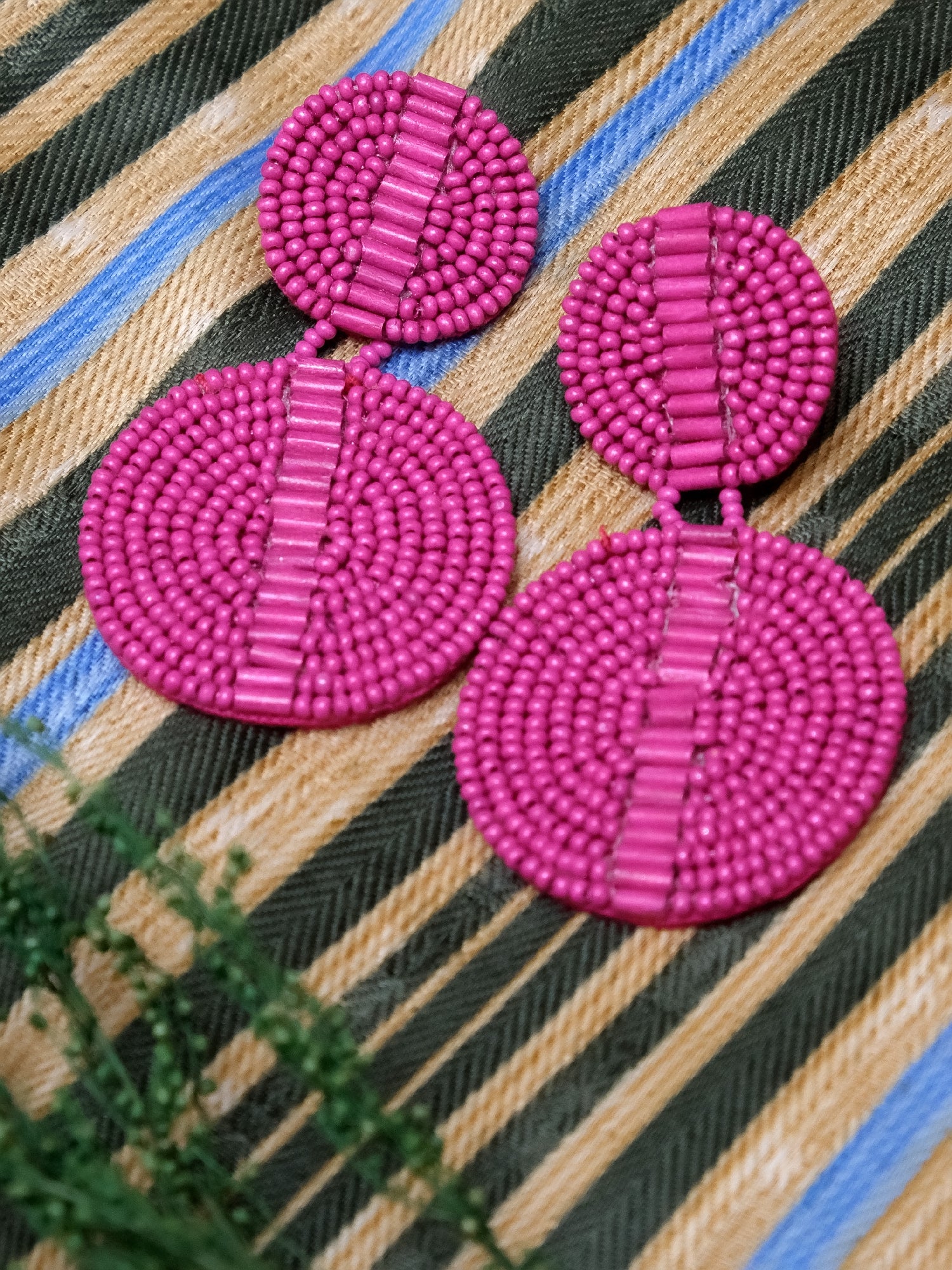 Artisanal Boho Chic Pink Beaded Round Earrings for Fashion Forward Females