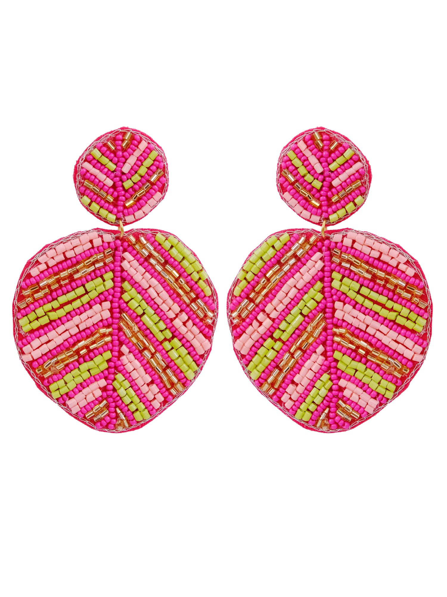 Handcrafted Boho Chic Multicolor Leaf-Shape Beaded Earrings