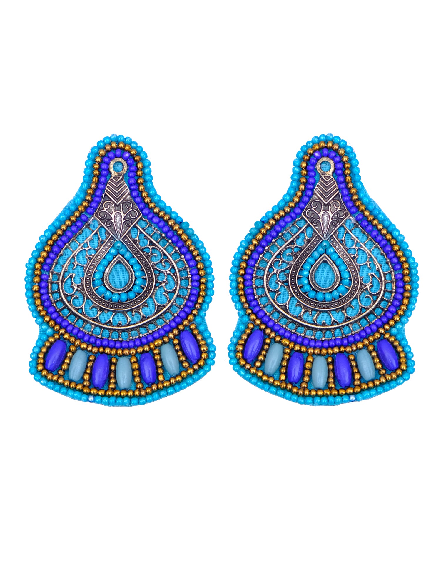 Blue Beaded Handmade Stud Earrings: Oxidised Silver Plated Fashion Jewelry for Women