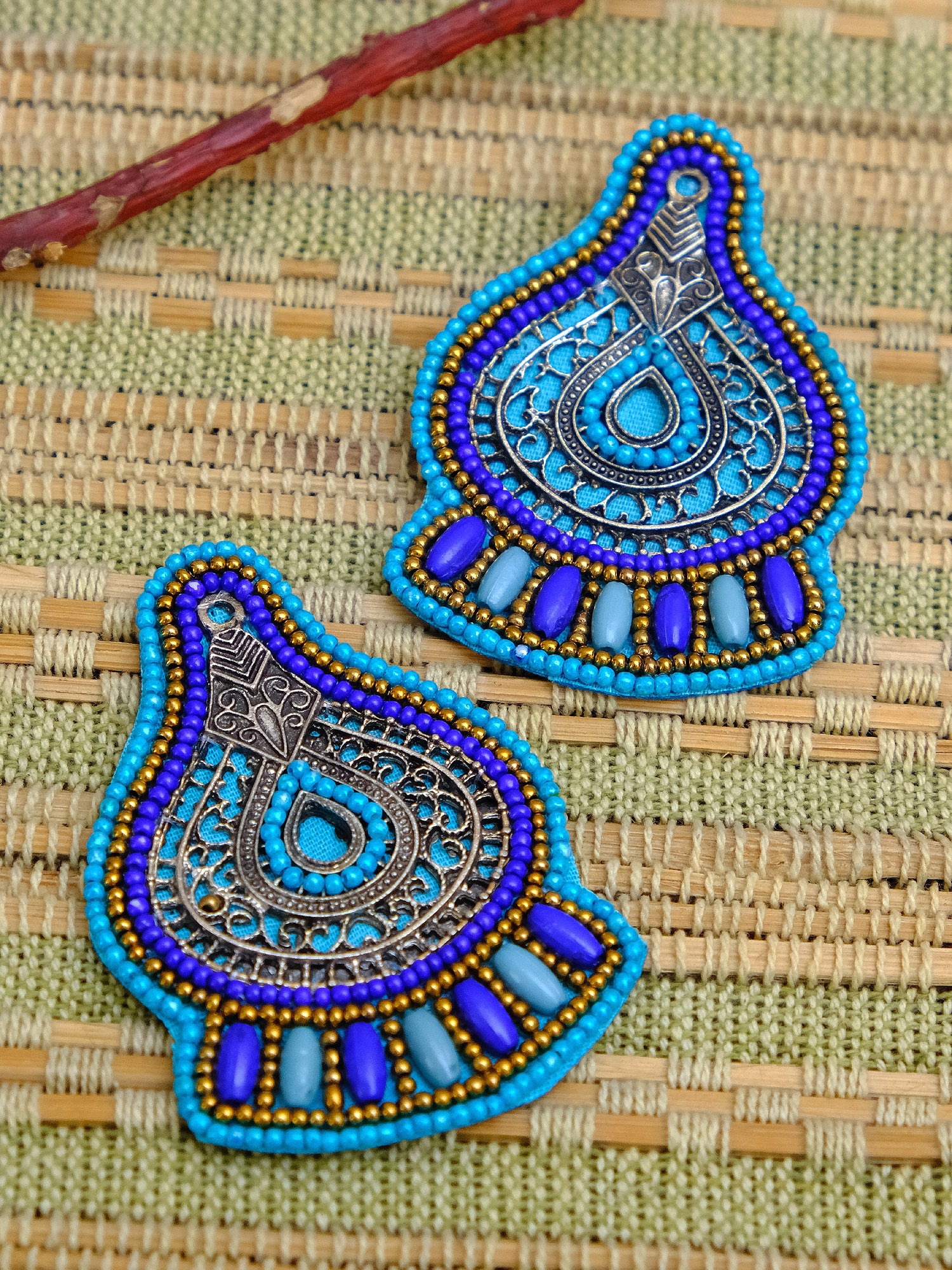 Blue Beaded Handmade Stud Earrings: Oxidised Silver Plated Fashion Jewelry for Women