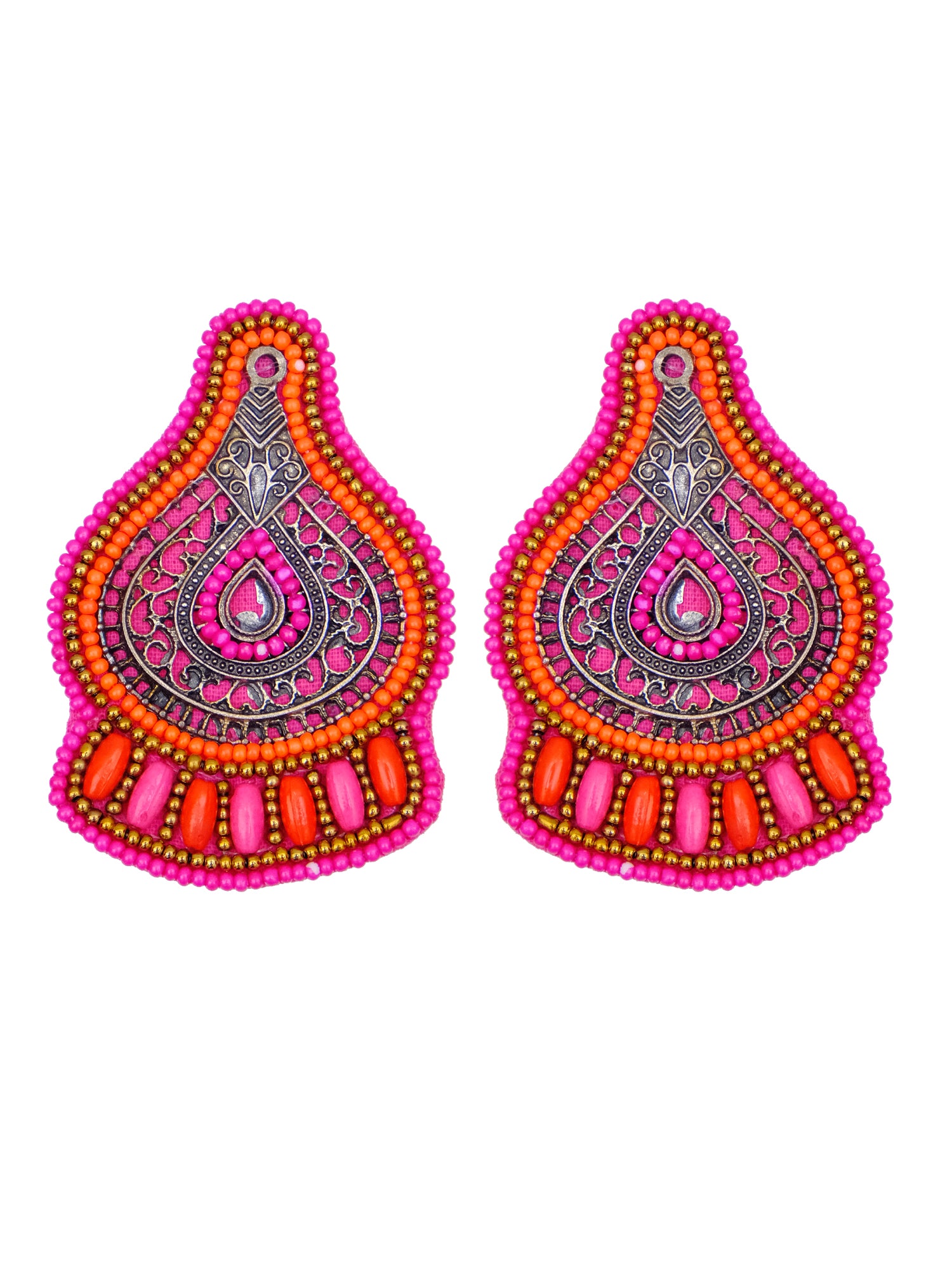 Blue Beaded Handmade Stud Earrings: Oxidised Silver Plated Fashion Jewelry for Women