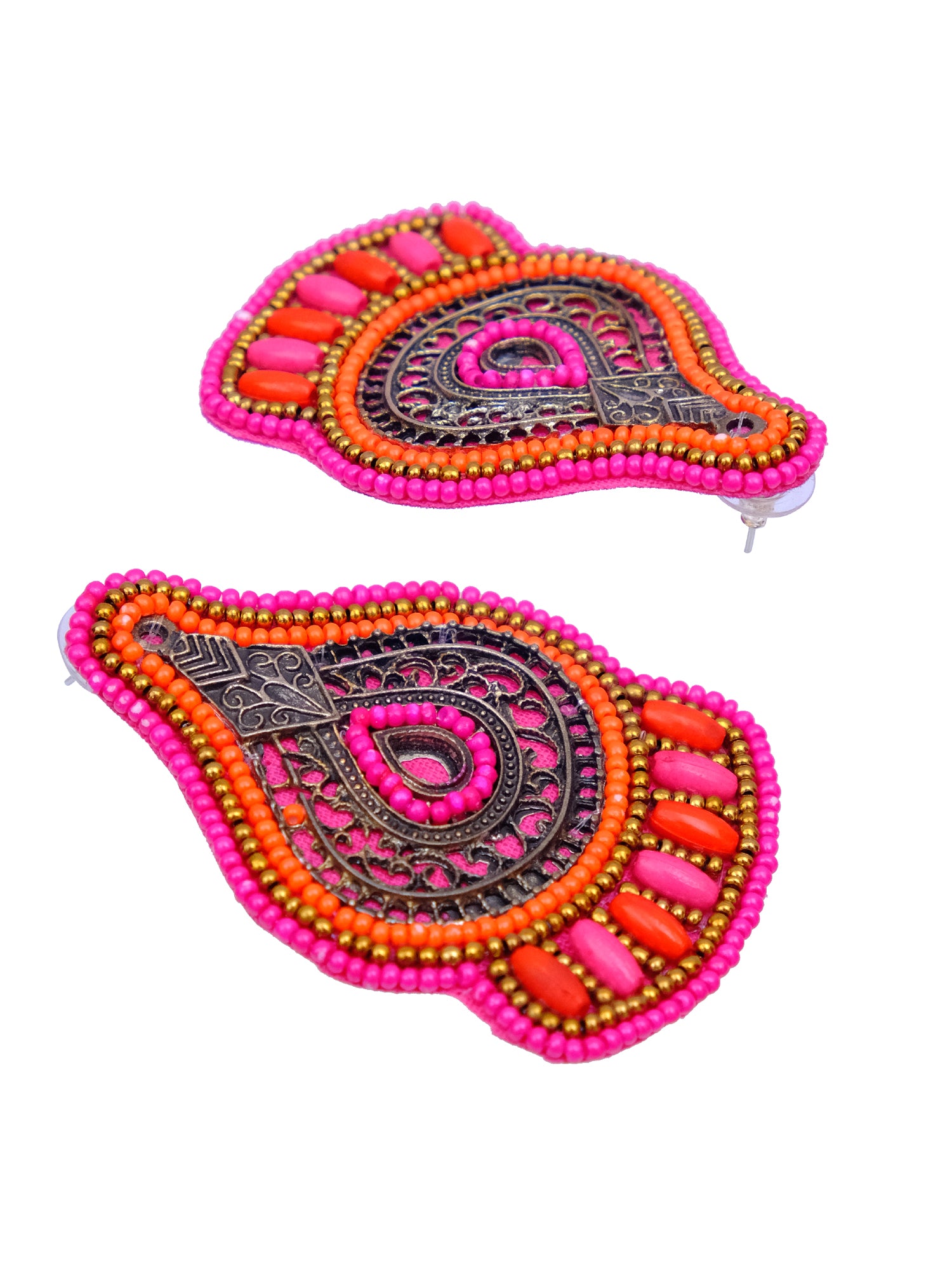 Blue Beaded Handmade Stud Earrings: Oxidised Silver Plated Fashion Jewelry for Women