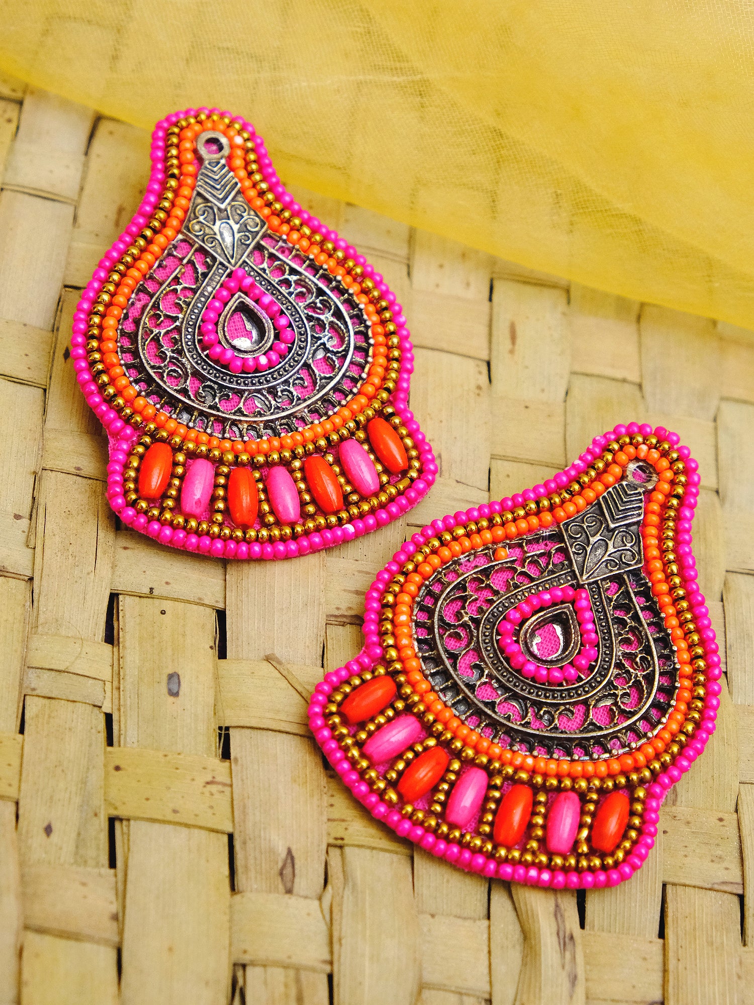 Blue Beaded Handmade Stud Earrings: Oxidised Silver Plated Fashion Jewelry for Women