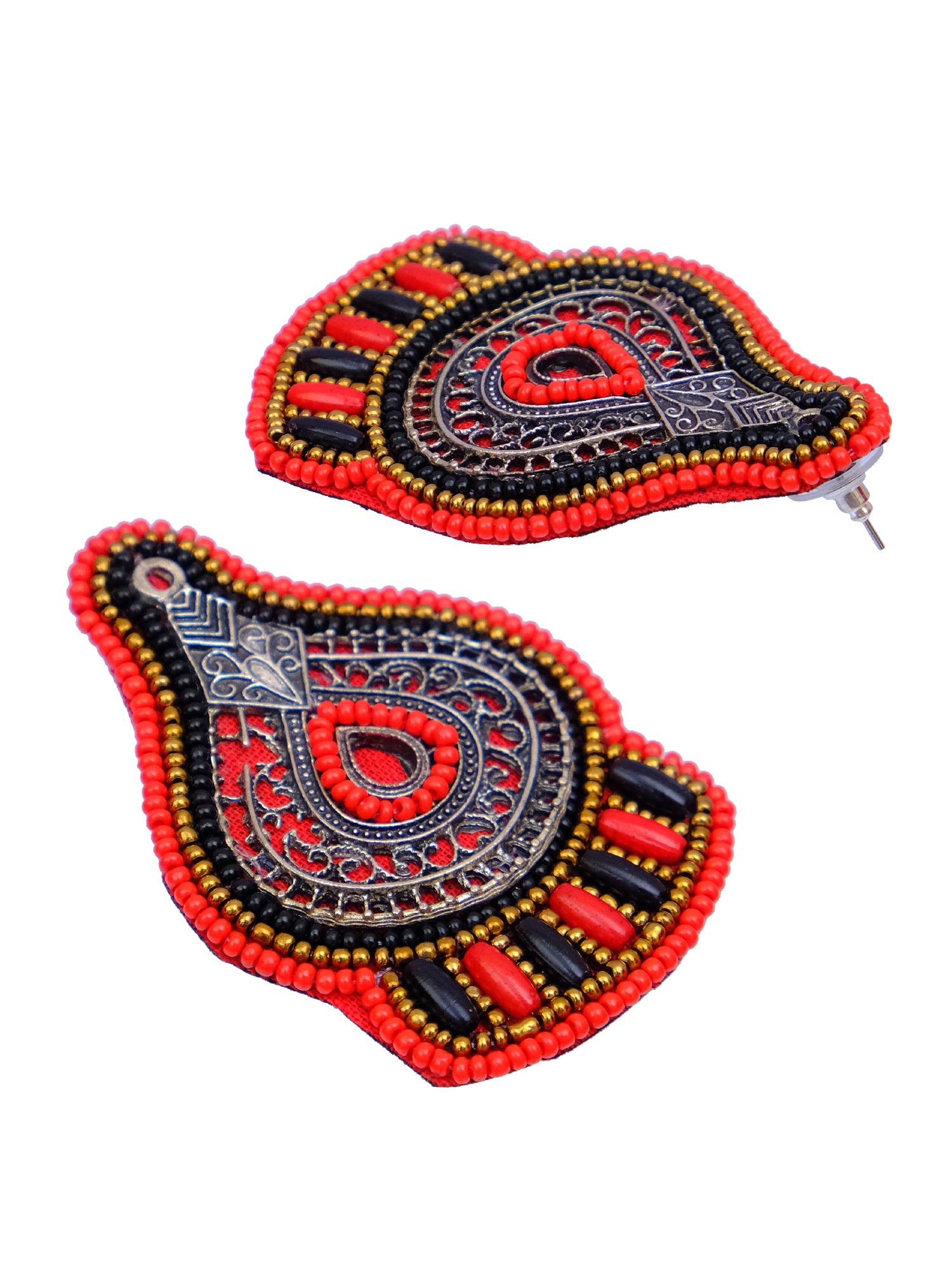 Blue Beaded Handmade Stud Earrings: Oxidised Silver Plated Fashion Jewelry for Women