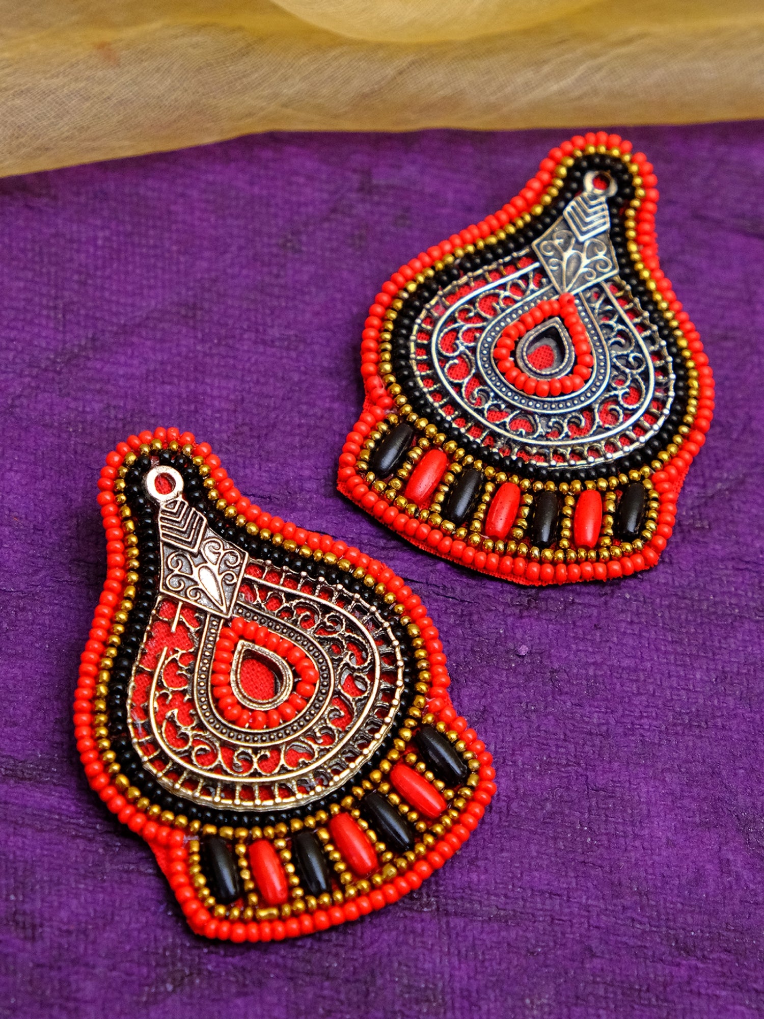 Blue Beaded Handmade Stud Earrings: Oxidised Silver Plated Fashion Jewelry for Women