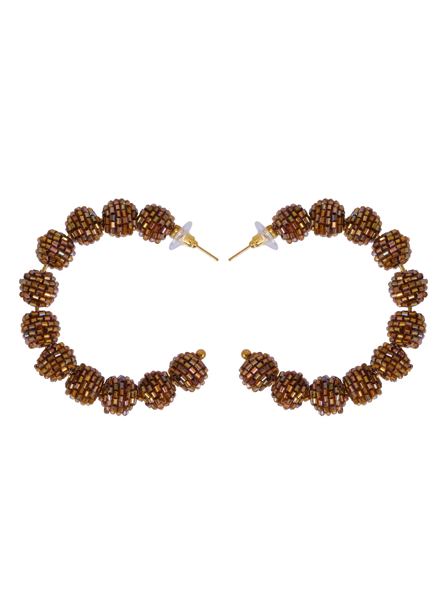 Exquisite Gold-Plated Brown Beaded Hoop Earrings: A Fusion of Traditional & Modern