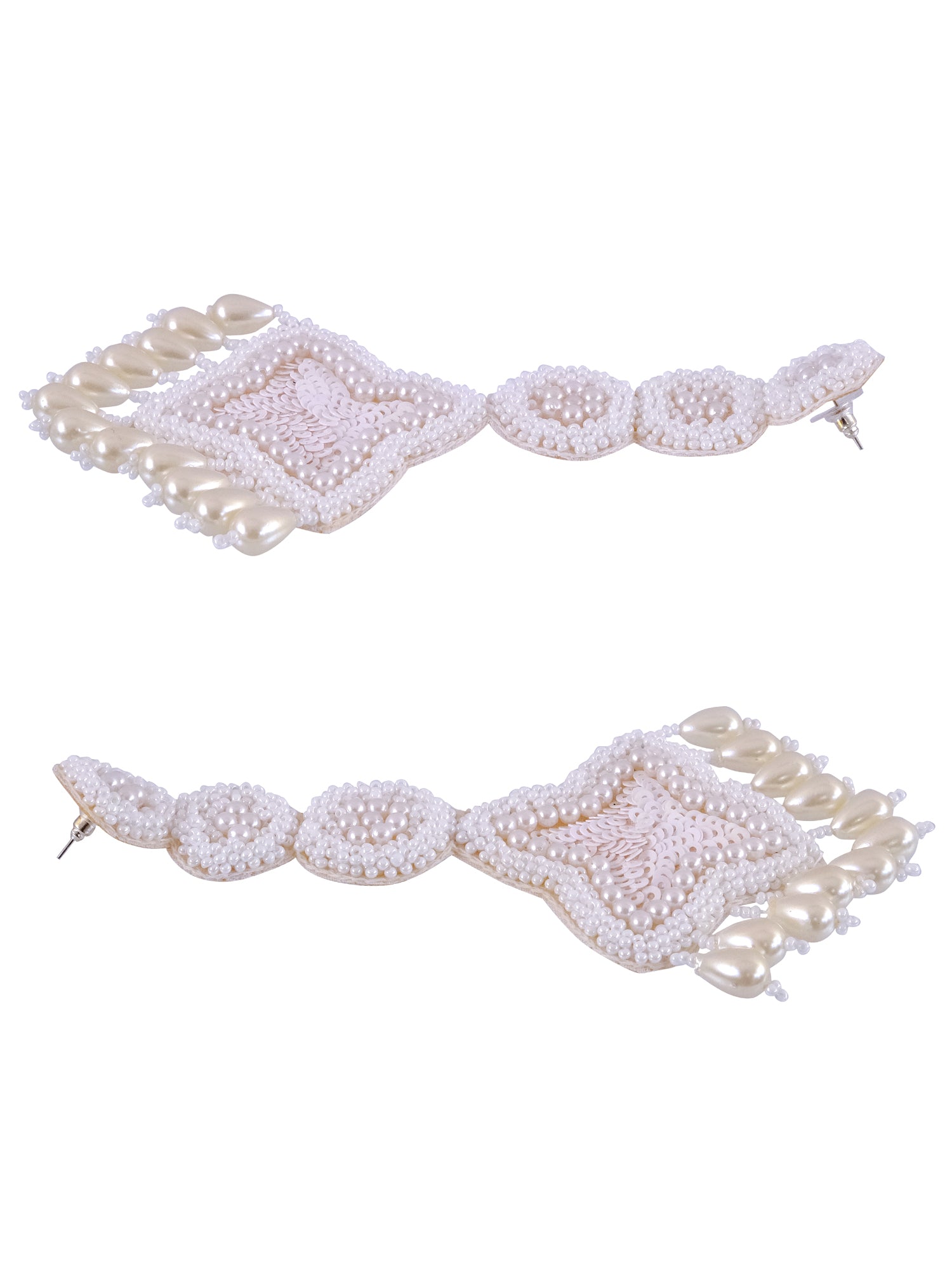 Elegant Boho Handmade White Stylish Dangler Earrings with Pearls, Designer Wedding Accessories