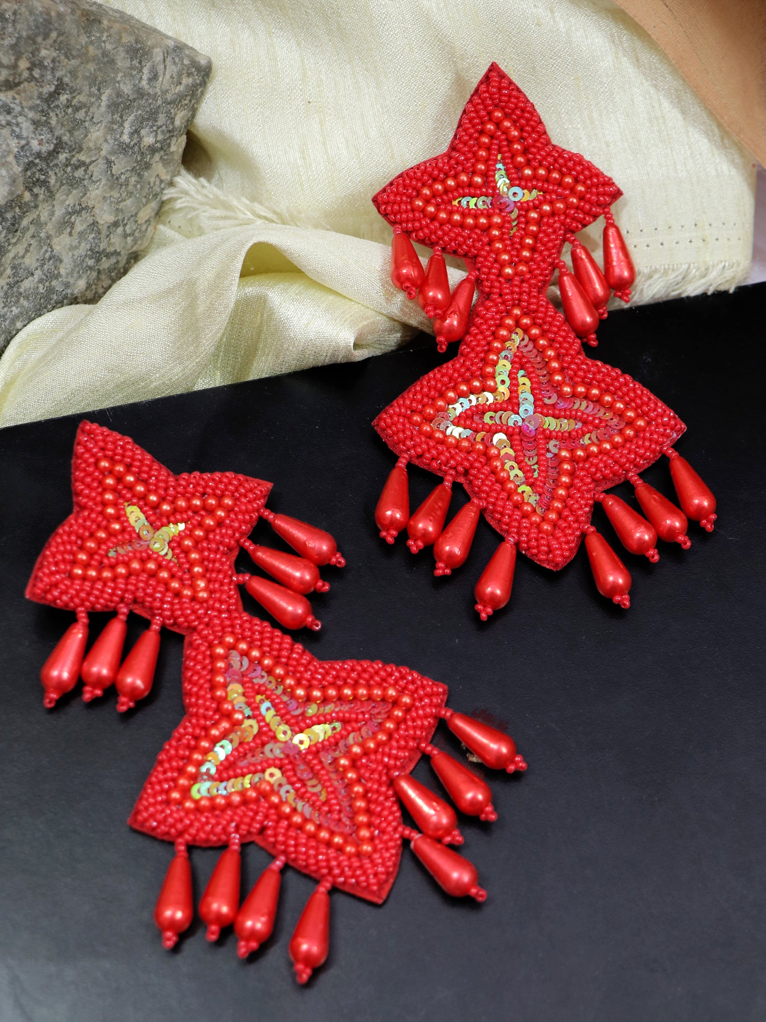 Starlit Aura: Stella Beads Studded Handcrafted Drop Earrings for Traditional & Contemporary Outfits