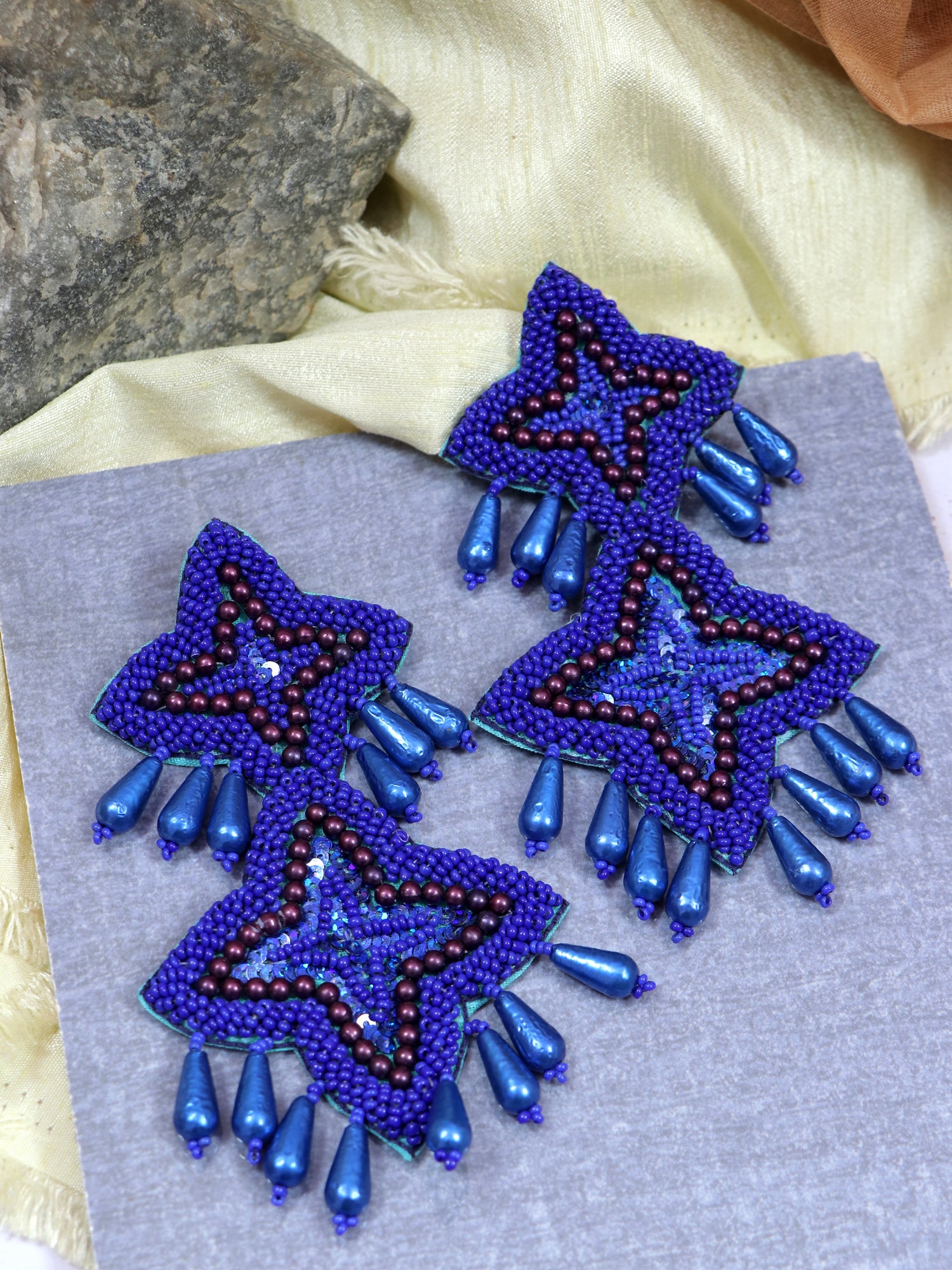 Starlit Aura: Stella Beads Studded Handcrafted Drop Earrings for Traditional & Contemporary Outfits