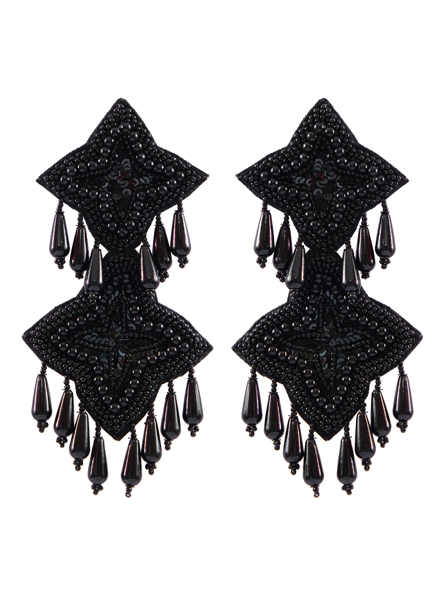 Black Starlight: Handmade Studded Beads Long Drop Earrings for Women and Girls