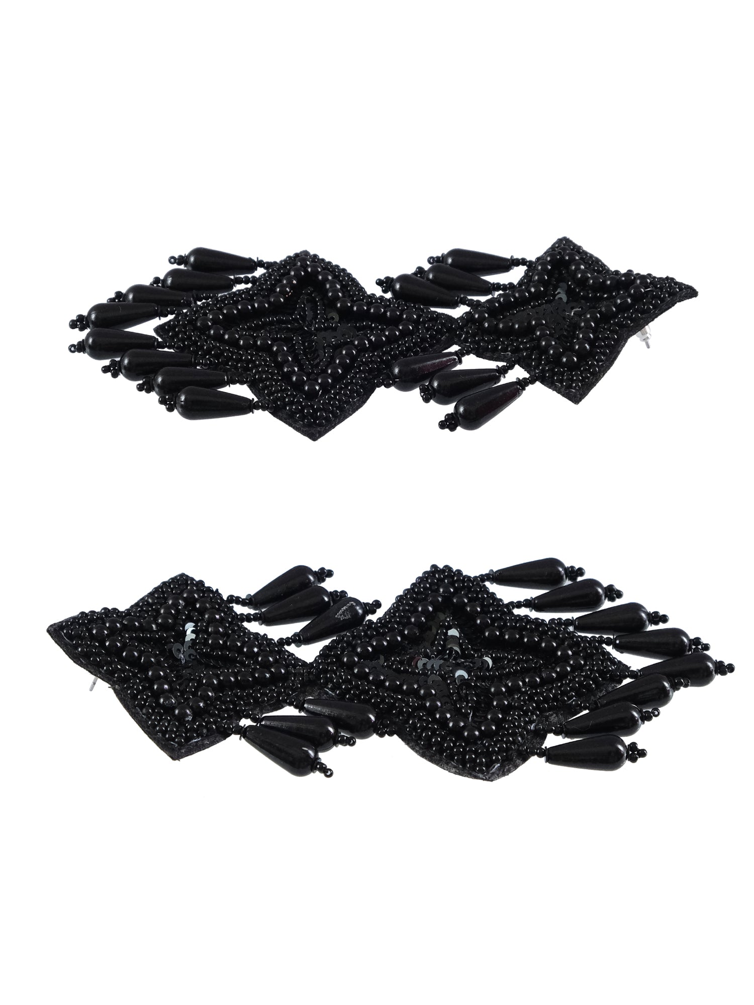 Black Starlight: Handmade Studded Beads Long Drop Earrings for Women and Girls
