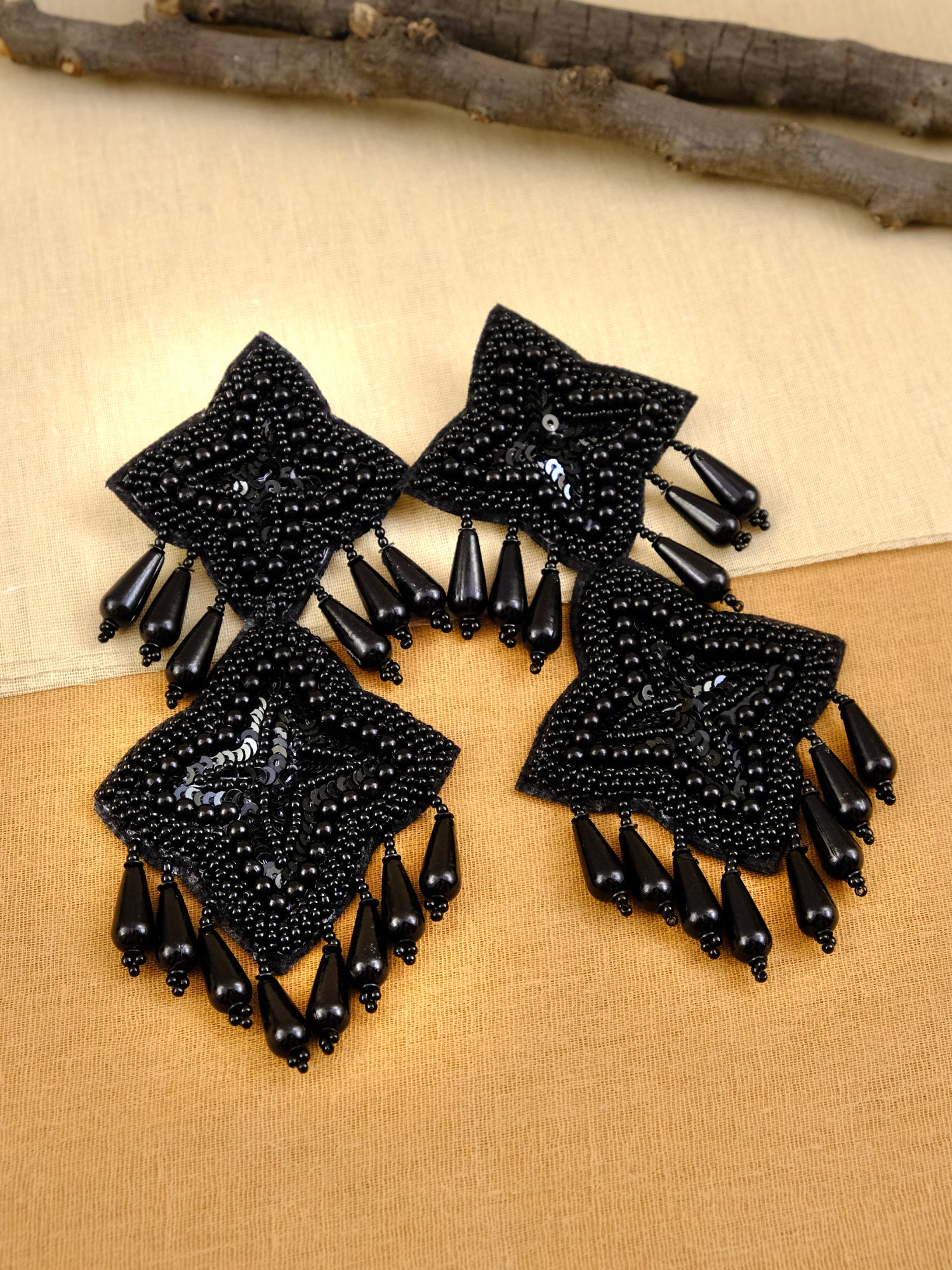 Black Starlight: Handmade Studded Beads Long Drop Earrings for Women and Girls