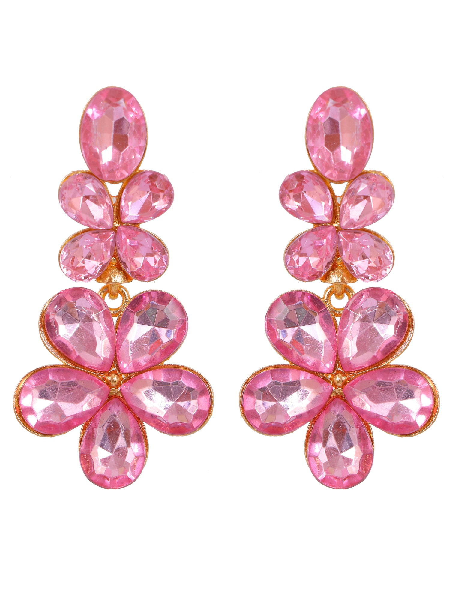 Crunchy Fashion Indo Western Pink Statement Crystal Dangler Earrings